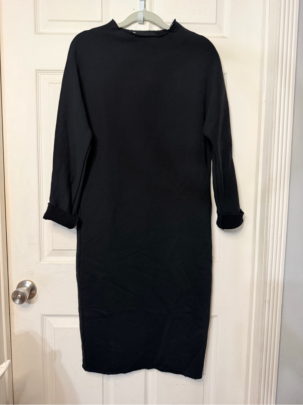 Frank & Eileen Womens XS Black Sweatshirt Dress Midi Raw Hem Made USA Oversized